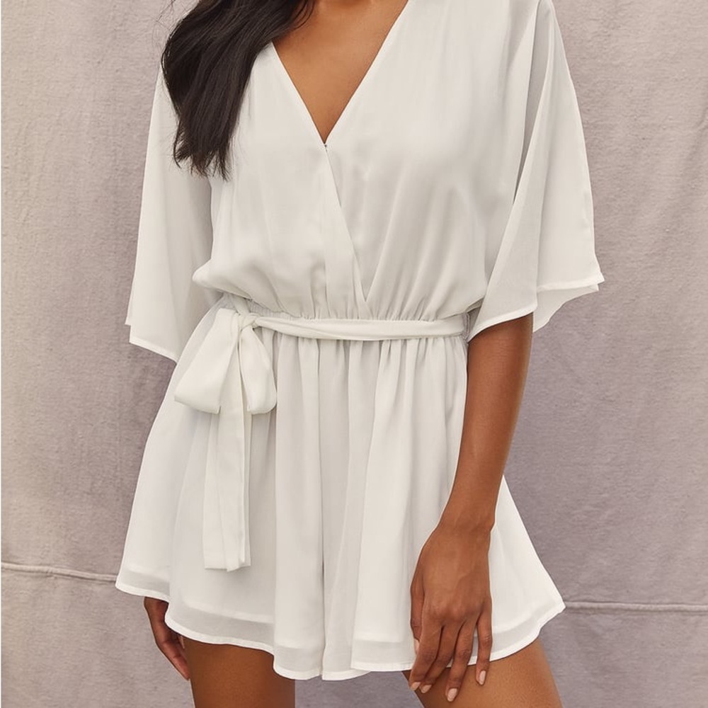 Lulu’s white grand romance surplus romper; size XL; bridal romper